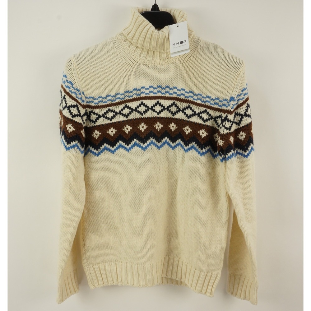 New $265 NN07 Stein Wool Fair‎ Isle Turtleneck Sweater Men's Small Chunky Knit